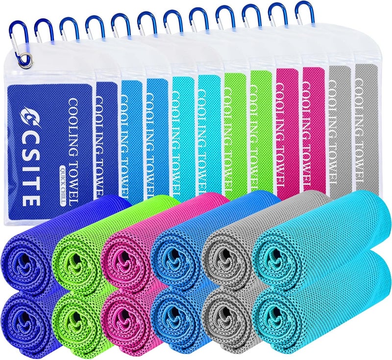 CASITE Cooling Towels for Neck and Face - 12Pack 47x12 Inch Ice Cold Microfiber Towels, Soft & Breathable Cooling Towel for Hot Weather, Sports, Yoga, Workout, Running, Golf, Camping - Image 1